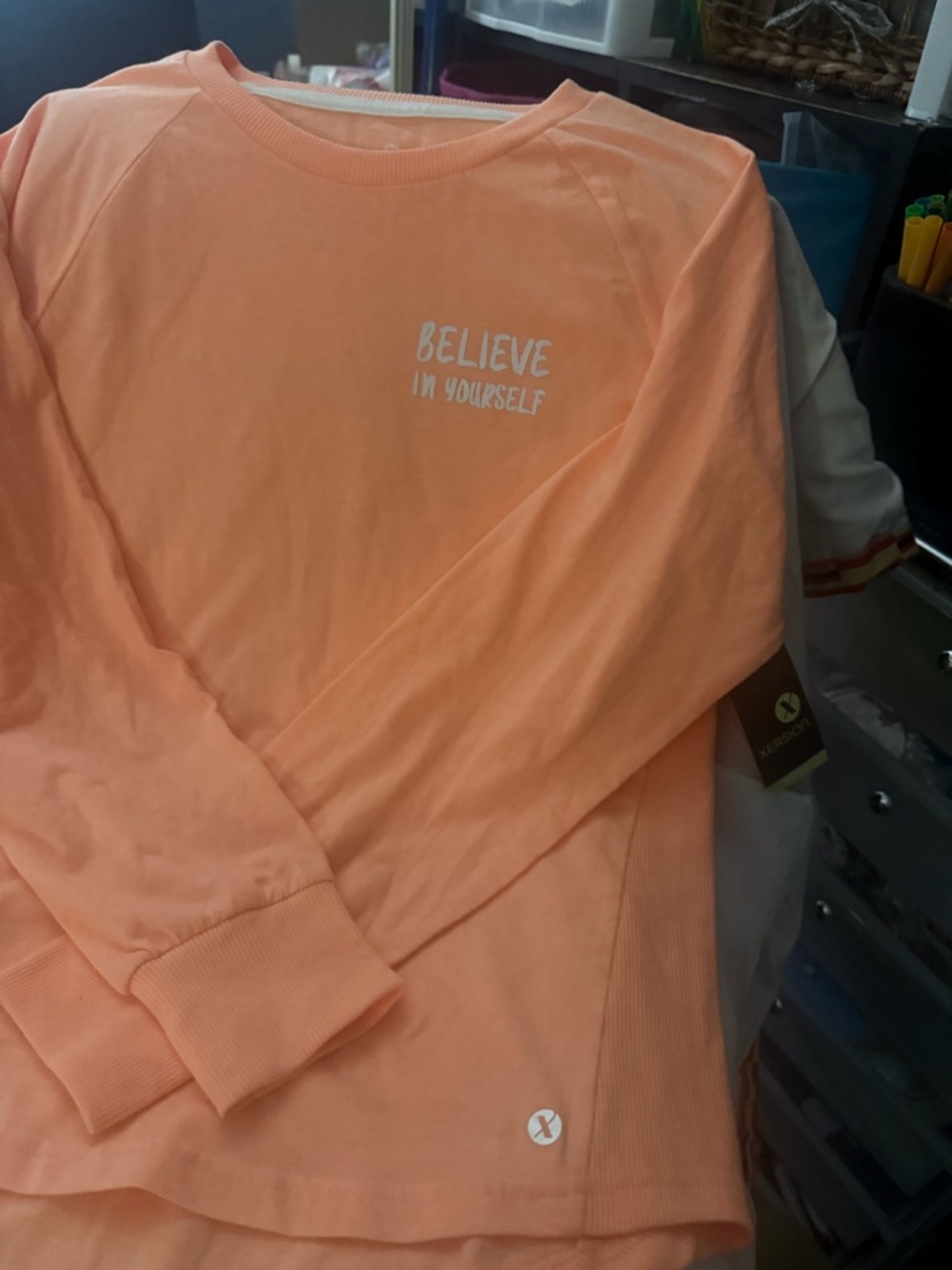 Xersion Peach "Believe In Yourself" Long Sleeve Tee